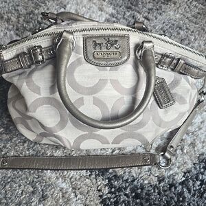 Coach Ashley Silver Logo Satchel with Metallic Trim